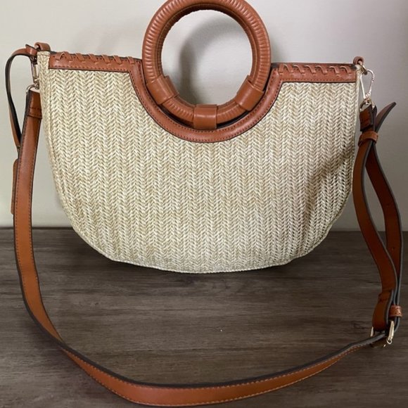 Sole/Society Woven Purse with round handles and shoulder strap - Picture 1 of 3